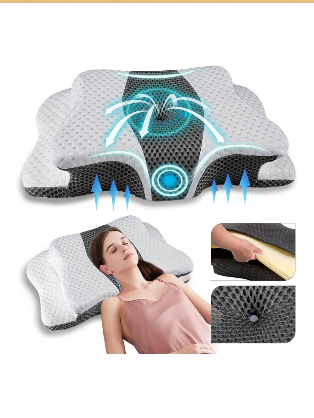 Ergonomic Memory Foam Co Tour Pillow in White & Gray
